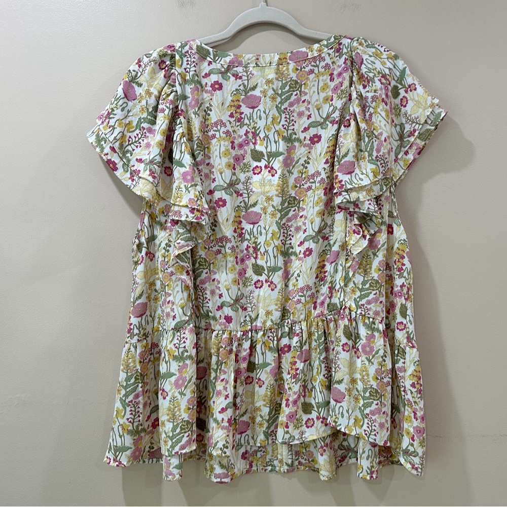 NWT Rose + Olive Floral Babydoll Peplum Blouse  Tiered Pleated Top Women 3X - Picture 2 of 6